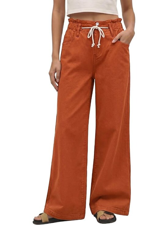 Denim - These flare pants feature baggy style, wide legs and high waisted design enhanci